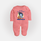 My First Krishna Janmashtami Sweet Krishna Celebration Print Fullbody suit - PEACH - New Born (Chest 7.5")