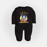 My First Krishna Janmashtami Sweet Krishna Celebration Print Fullbody suit - BLACK - New Born (Chest 7.5")