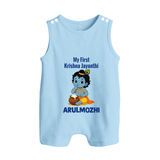 My First Krishna Janmashtami Baby Kanha Festive Print Button Romper - BABY BLUE - New Born (Chest 18")