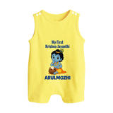 My First Krishna Janmashtami Baby Kanha Festive Print Button Romper - PASTEL YELLOW - New Born (Chest 18")