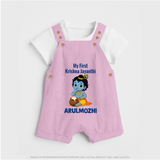 My First Krishna Janmashtami Baby Kanha Festive Print Dungaree - BABY PINK - 0 - 5 Months Old (Chest 18")