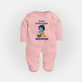 My First Krishna Janmashtami Baby Kanha Festive Print Fullbody suit - BABY PINK - New Born (Chest 7.5")