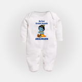 My First Krishna Janmashtami Baby Kanha Festive Print Fullbody suit - WHITE - New Born (Chest 7.5")