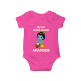 My First Krishna Janmashtami Baby Kanha Festive Print Romper - HOT PINK - New Born (Chest 14")