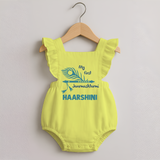 My First Janmashtami Peacock Feather Krishna Print Romper Frock - PASTEL YELLOW - 0 - 3 Months Old (Chest 19")