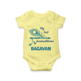 My First Janmashtami Peacock Feather Krishna Print RomperSet - PASTEL YELLOW - New Born (Chest 14")