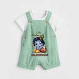 Cute Krishna Makhan Matki Print Dungaree - MINT GREEN - 0 - 5 Months Old (Chest 18")