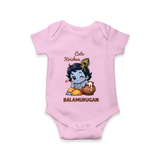 Cute Krishna Makhan Matki Print Romper - BABY PINK - New Born (Chest 14")