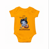 Cute Krishna Makhan Matki Print Romper - CHROME YELLOW - New Born (Chest 14")