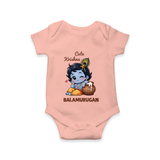 Cute Krishna Makhan Matki Print Romper - PEACH - New Born (Chest 14")