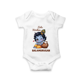 Cute Krishna Makhan Matki Print Romper - WHITE - New Born (Chest 14")