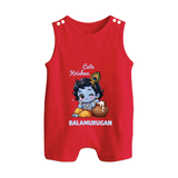Cute Krishna Makhan Matki Print Button Romper - RED - New Born (Chest 18")