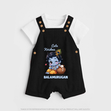 Cute Krishna Makhan Matki Print Dungaree - BLACK - 0 - 5 Months Old (Chest 18")