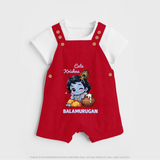 Cute Krishna Makhan Matki Print Dungaree - RED - 0 - 5 Months Old (Chest 18")