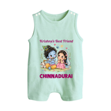 Krishna Radha Friendship Love Print Button Romper - MINT GREEN - New Born (Chest 18")