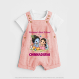Krishna Radha Friendship Love Print Dungaree - PEACH - 0 - 5 Months Old (Chest 18")