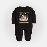 Krishna Radha Friendship Love Print Fullbody suit - BLACK - New Born (Chest 7.5")