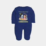 Krishna Radha Friendship Love Print Fullbody suit - NAVY BLUE - New Born (Chest 7.5")