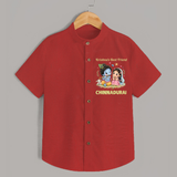 Krishna Radha Friendship Love Print Shirt - RED - 0 - 6 Months Old (Chest 23")
