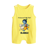 Professional Makhan Chor Krishna Print Button Romper - PASTEL YELLOW - New Born (Chest 18")