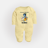 Professional Makhan Chor Krishna Print Fullbody suit - PASTEL YELLOW - New Born (Chest 7.5")