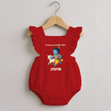 Professional Makhan Chor Krishna Print Romper Frock - RED - 0 - 3 Months Old (Chest 19")