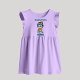 Naughty Little Krishna Flute Theme Print Baby Frock - LILAC - 0 - 3 Months Old (Chest 17")