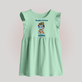 Naughty Little Krishna Flute Theme Print Baby Frock - MINT GREEN - 0 - 3 Months Old (Chest 17")