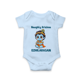 Naughty Little Krishna Flute Theme Print Romper - BABY BLUE - New Born (Chest 14")