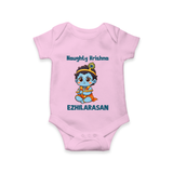 Naughty Little Krishna Flute Theme Print Romper - BABY PINK - New Born (Chest 14")