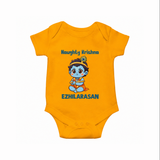 Naughty Little Krishna Flute Theme Print Romper - CHROME YELLOW - New Born (Chest 14")