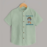 Naughty Little Krishna Flute Theme Print Shirt - MINT GREEN - 0 - 6 Months Old (Chest 23")