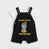 Naughty Little Krishna Flute Theme Print Dungaree - BLACK - 0 - 5 Months Old (Chest 18")