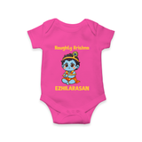 Naughty Little Krishna Flute Theme Print Romper - HOT PINK - New Born (Chest 14")