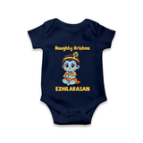 Naughty Little Krishna Flute Theme Print Romper - NAVY BLUE - New Born (Chest 14")