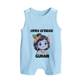 Little Krishna Floral Crown Print Button Romper - BABY BLUE - New Born (Chest 18")