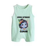 Little Krishna Floral Crown Print Button Romper - MINT GREEN - New Born (Chest 18")