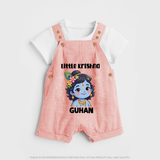 Little Krishna Floral Crown Print Dungaree - PEACH - 0 - 5 Months Old (Chest 18")