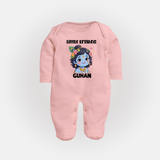 Little Krishna Floral Crown Print Fullbody suit - BABY PINK - New Born (Chest 7.5")