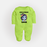 Little Krishna Floral Crown Print Fullbody suit - LIME GREEN - New Born (Chest 7.5")