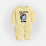 Little Krishna Floral Crown Print Fullbody suit - PASTEL YELLOW - New Born (Chest 7.5")