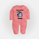 Little Krishna Floral Crown Print Fullbody suit - PEACH - New Born (Chest 7.5")