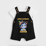 Little Krishna Floral Crown Print Dungaree - BLACK - 0 - 5 Months Old (Chest 18")