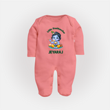 Little Maakhan Chor Butter Delight Print Fullbody suit - PEACH - New Born (Chest 7.5")
