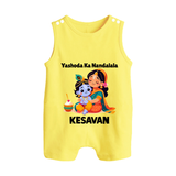 Yashoda Krishna Motherly Love Print Button Romper - PASTEL YELLOW - New Born (Chest 18")