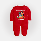 Yashoda Krishna Motherly Love Print Fullbody suit - RED - New Born (Chest 7.5")