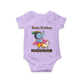 Cute Krishna Cow & Flute Theme Print Romper - LILAC - New Born (Chest 14")