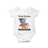 Cute Krishna Cow & Flute Theme Print Romper - WHITE - New Born (Chest 14")