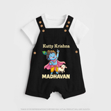 Cute Krishna Cow & Flute Theme Print Dungaree - BLACK - 0 - 5 Months Old (Chest 18")