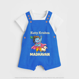 Cute Krishna Cow & Flute Theme Print Dungaree - COBALT BLUE - 0 - 5 Months Old (Chest 18")